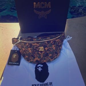 MCM x BAPE Stark Belt Bag in Camo Visetos